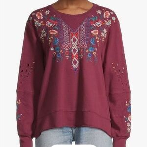 Johnny Was Isadora Thermal Sweatshirt Top Size XL Floral Embroidered